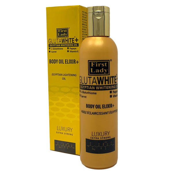 First Lady Glutawhite Gold Body Oil 200ml Brightening Glow Oil with Glutathione, Vitamin E & Licorice | Hydrating Skin Tone Oil for Radiant, Even Skin | Skin lightening, moisturising & hair treatments First Lady Glutawhite Gold Body Oil 200ml Brightening Glow Oil with Glutathione, Vitamin E & Licorice | Hydrating Skin Tone Oil for Radiant, Even Skin | Skin lightening, moisturising & hair treatments