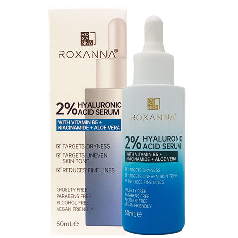 Roxanna 2% Hyaluronic Acid Face Serum with Vitamin B5 + Niacinamide + Aloe Vera