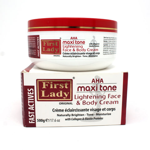 First Lady AHA Maxi Tone Brightening Face & Body Cream 500g | Collagen & Elastin | Moisturising Cream for Uneven Skin Tone & Dull-Looking Skin