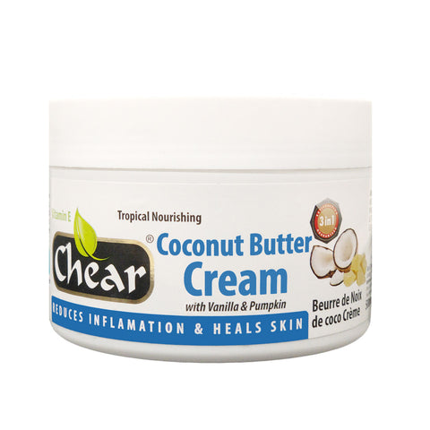 Chear Coconut skin & body butter contains pure extracts of Coconut butter & Shea butter, Vitamin E, Vanilla & Pumpkin